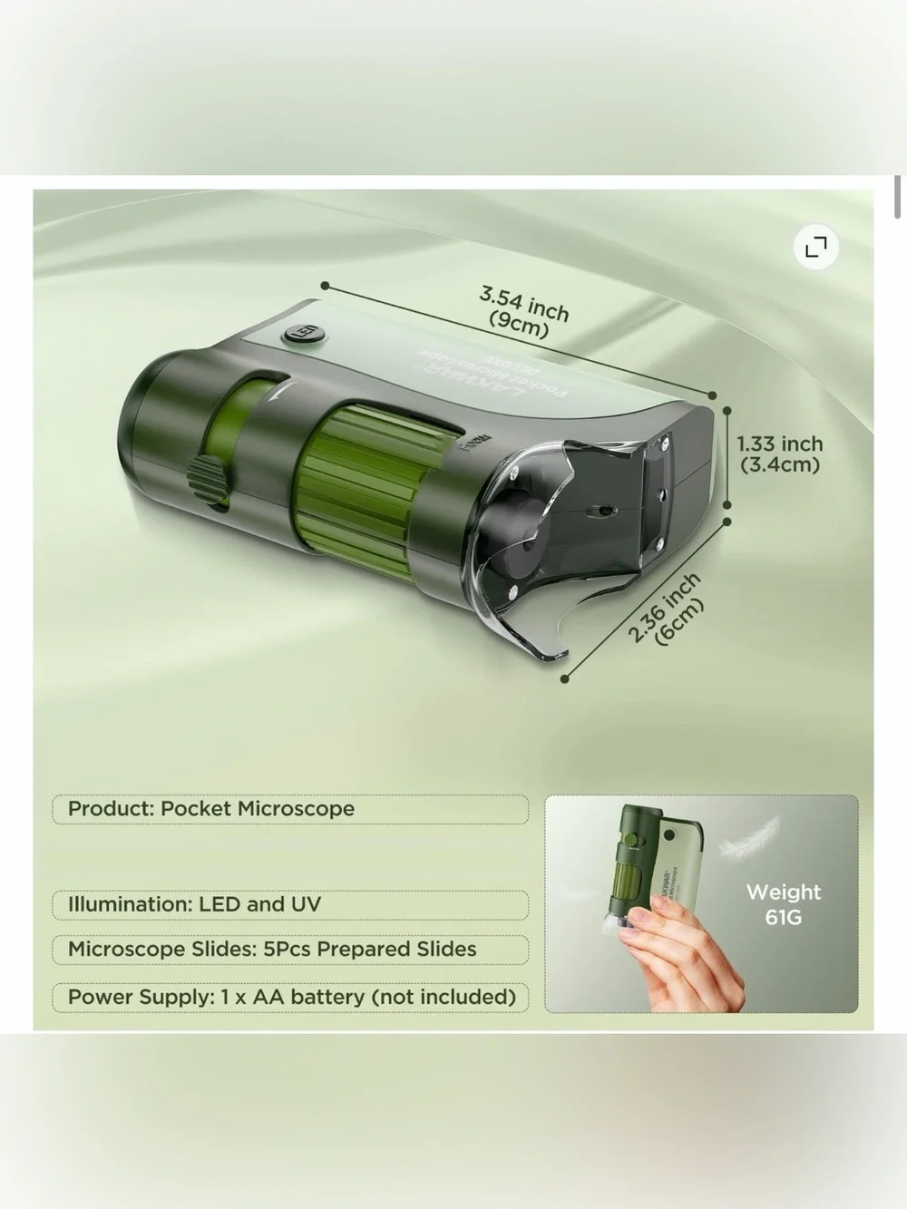 Portable Pocket Microscope 60x-120x - Green